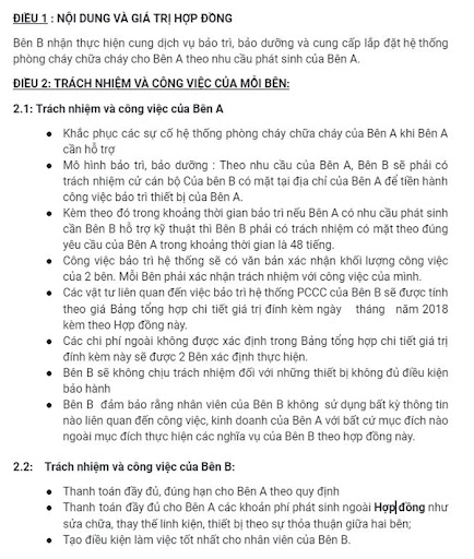 Phần nội dung mẫu hợp đồng