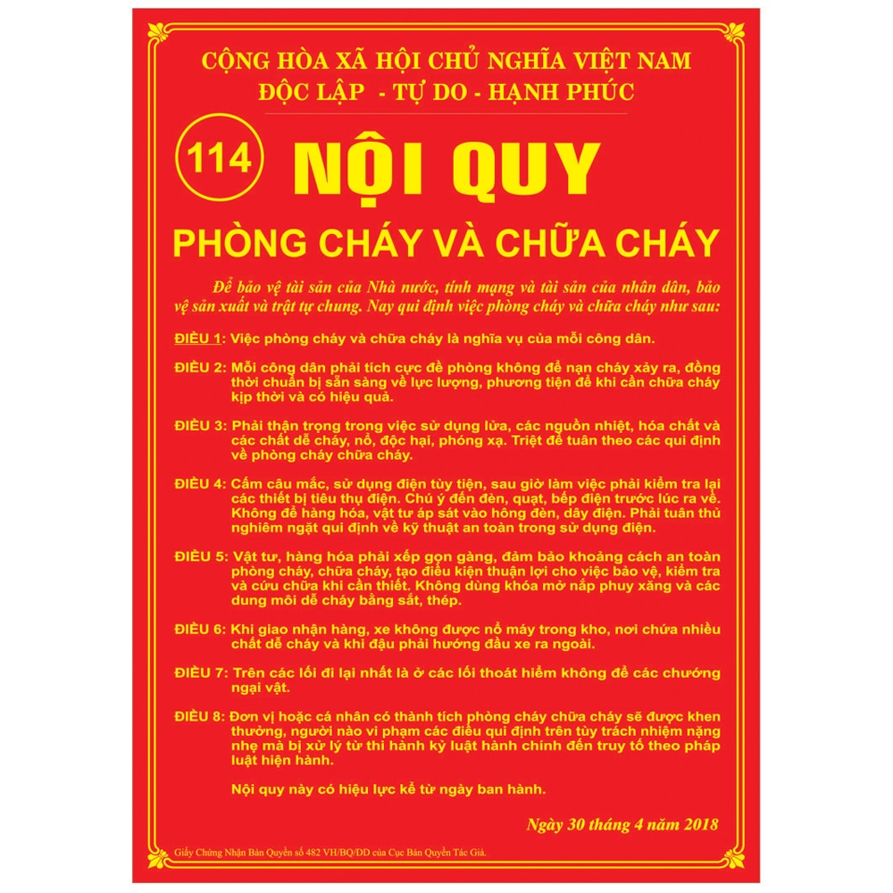 bảng nội quy tiêu lệnh chữa cháy