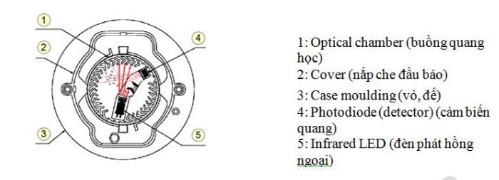 Cấu tạo của đầu báo khói quang 
