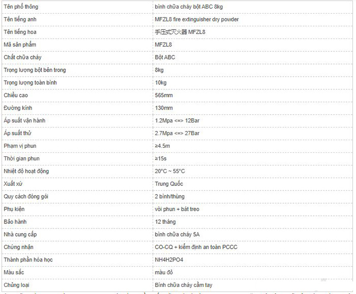 Bình chữa cháy MFZL8