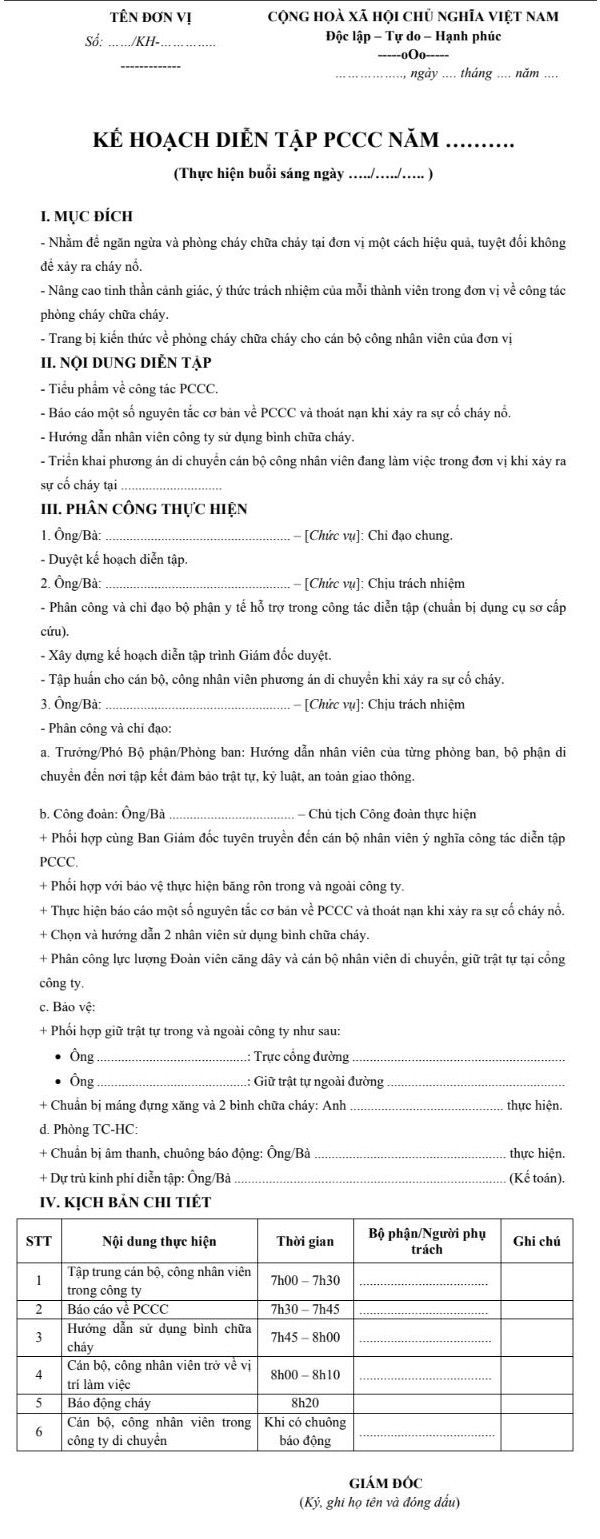 Mẫu biên bản diễn tập PCCC nội bộ chuẩn nhất