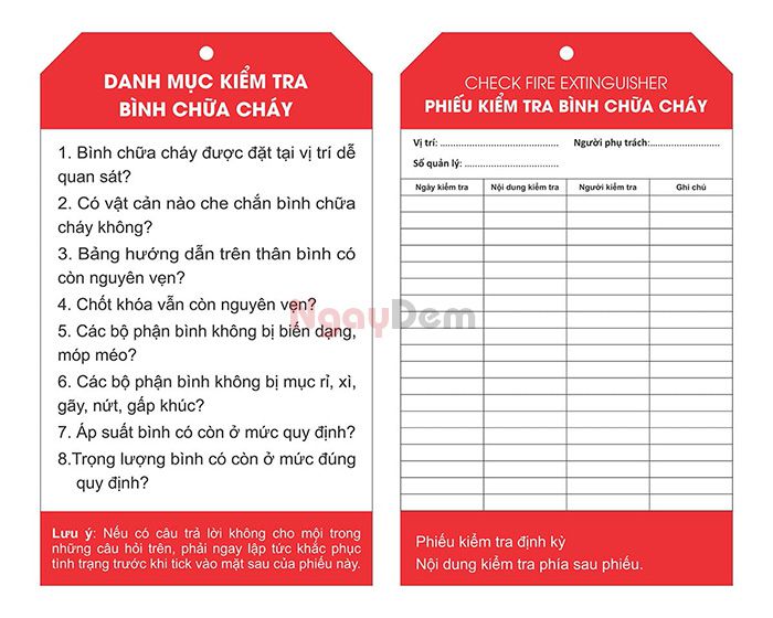 Mẫu phiêu kiểm tra bình chữa cháy hàng tháng