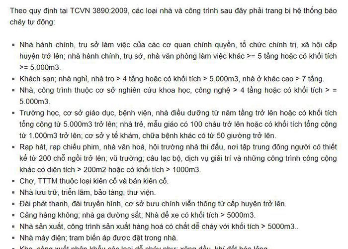 Quy định lắp đặt hệ thống báo cháy cập nhật mới nhất