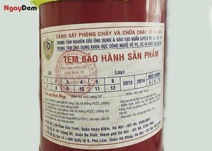 Mẫu tem bảo hành bình chữa cháy