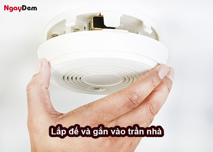 Cách lắp đầu báo khói - Lắp đế đầu báo khói và gắn vào trần nhà