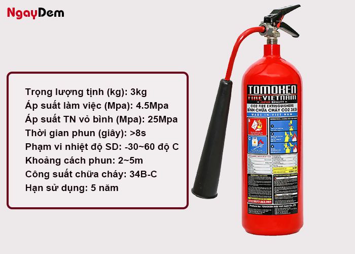 Thông số bình chữa cháy Tomoken CO2 3Kg