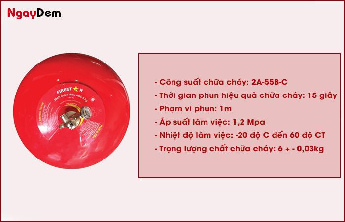 Thông số bình cầu chữa cháy 6kg